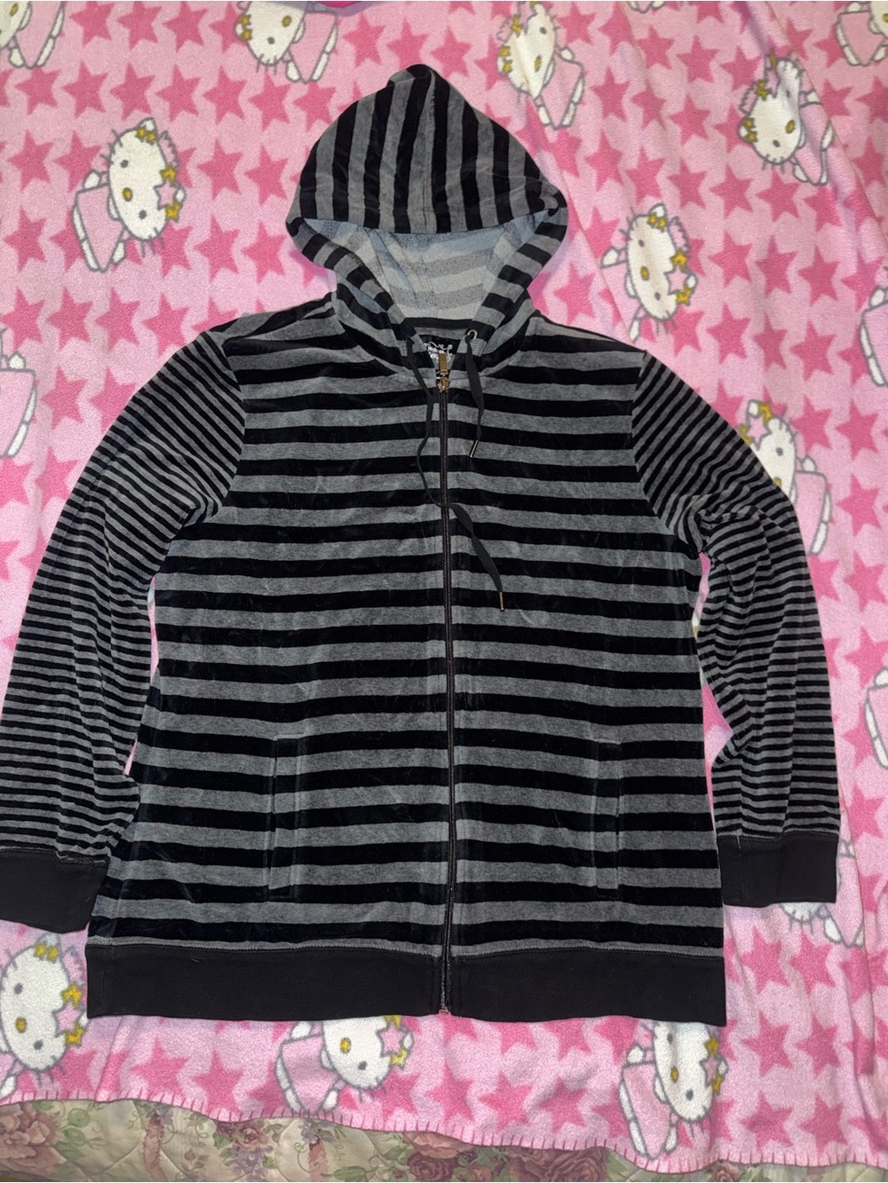 y2k emo scene black & gray striped zip up hoodie in XL